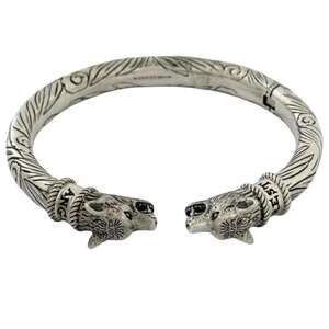 Gucci Men's Anger Forest Wolf Bangle Bracelet in Silver